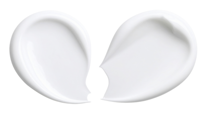 Two smooth, white cream swirls shaped like teardrops or petals, with glossy texture and soft shadows.