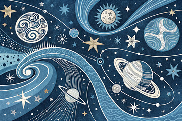 Celestial Space Pattern Illustration | Planets, Stars, and Cosmic  Design