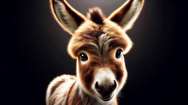 Little donkey isolated on black background with studio lighting