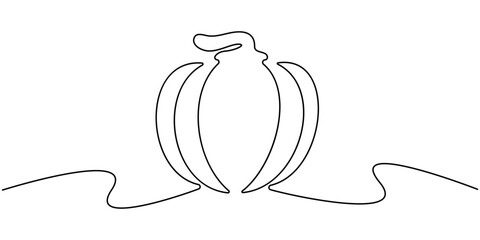 One continuous line drawing of pumpkin fruit illustration, Pumpkin Continuous Line Drawing Halloween Autumn Harvest One Line isolated minimalistic trendy style. 