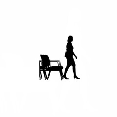 Fototapeta premium Silhouette of woman pacing slowly in waiting room on white background