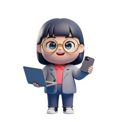 Cute Entrepreneur Cartoon Isolated Blue Background