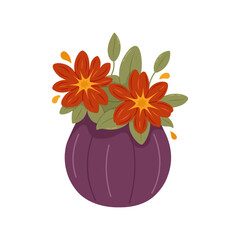 Fall bouquet autumn leaves and flowers. Beautiful autumnal foliage floral composition. Vector flat fall graphics hand drawn.