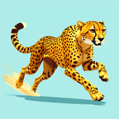 Cartoon illustration of a cheetah sprinting at full speed, showcasing its power and grace against a light blue background with dynamic motion effects.