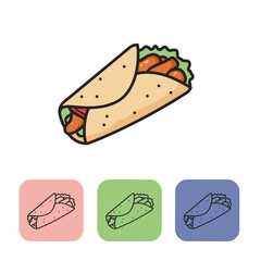 Colorful wrap sandwich with vegetables and tortilla on white background  