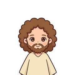 Cute Jesus Christ Cartoon Isolated Blue Background