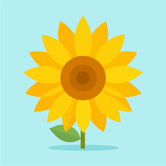 A vibrant and cheerful illustration of a sunflower with geometric petals and a bright yellow color scheme against a soft pastel blue background.