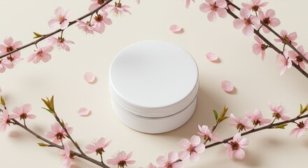 Minimalist beauty product mockup with delicate blossoms and clean white design