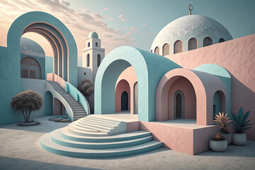 Minimal Architecture Art Illustration | Abstract Arches with Moon Design
