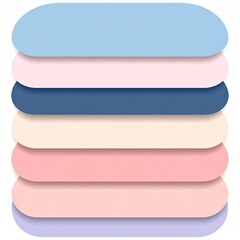 Stack of Pastel Colored Rounded Rectangles with Shadowing against White Background