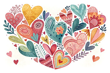 Whimsical Heart Pattern Illustration | Decorative Watercolor Love Art