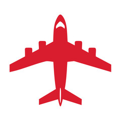 Red Plane Icon on Black Background Aerial View of Aircraft Symbol