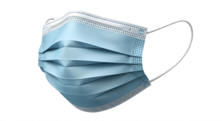 Light Blue Pleated Surgical Mask with White Ear Loops and Perforated Edges.