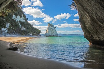 Secluded view of Cathedral Cove and ocean rock