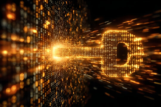 An abstract representation of a glowing key made of digital particles, symbolizing cybersecurity, encryption, and data protection in the modern age.