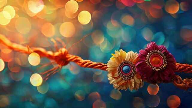 Close-up view of a string with flowers, ideal for uses such as crafts or design