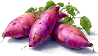 Fresh and vibrant purple sweet potatoes, rich in nutrients and flavor. Perfect for healthy recipes or culinary presentations. Nature's colorful delight!