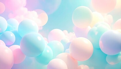 Abstract Composition of Floating Pastel Spheres with Soft Lighting on a Cloudlike Background