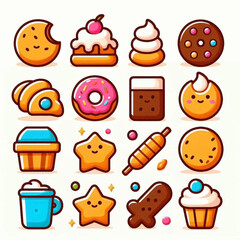 Cartoon style image with an array of cute food icons