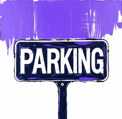 Parking Sign Artwork Stylish Illustration of Urban Signage with Abstract Purple Brushstrokes on a White Background