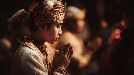 Candid shot of a person in traditional attire during a cultural or religious ritual, in warm natural light.
Concepts: Heritage, tradition, spirituality, identity, respect, connection, diversity, human