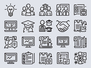 Fototapeta premium Collection of Line Icons Teamwork, Education, and Project Management