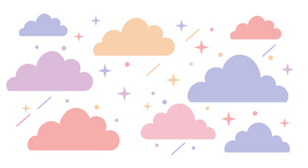 Fototapeta premium Pastel cloud pattern with stars and dots on white background
