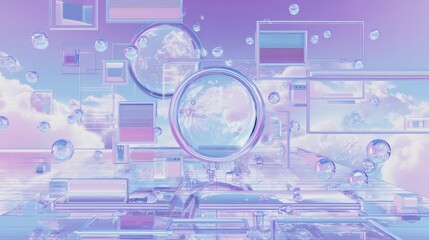 Abstract Futuristic Digital Space with Transparent Elements