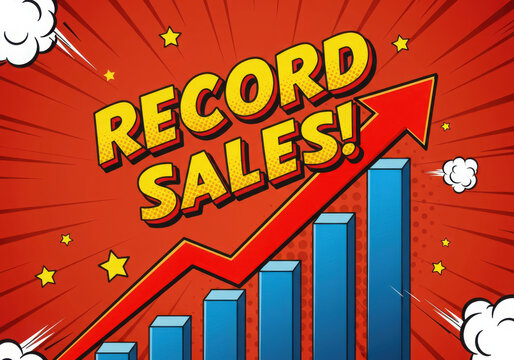 Record sales soar with an upward trending graph and arrow