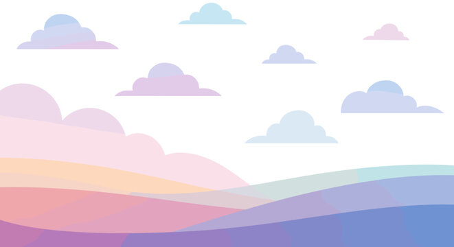 Pastel clouds and rolling hills with soft gradient sky