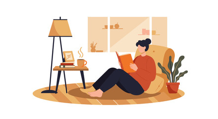 Fototapeta premium Cozy reading nook with person relaxing in modern living room