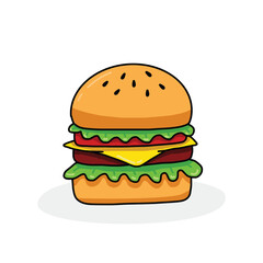Delicious Cartoon Burger with Multiple Layers and Fresh Ingredients