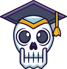 Cartoon skull wearing graduation cap with tassel education academic