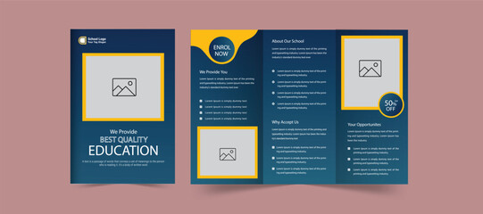 Kids back to school education admission trifold brochure template, school trifold brochure design, flyer template, social media post, kids academy brochure template