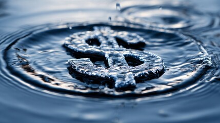 Dollar symbol splashing in water creating ripples and reflections  