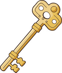 Ornate golden key with intricate design and circular openings ornate key vintage key