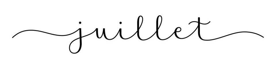 Obraz premium JUILLET (JULY in French) black brush calligraphy banner with swashes on transparent background