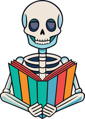 Skeleton reading colorful book illustration
