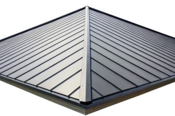 Modern dark gray metal standing seam roof corner detail isolated with transparent background