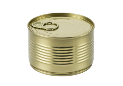 Shiny metal food can with pull tab isolated on transparent background