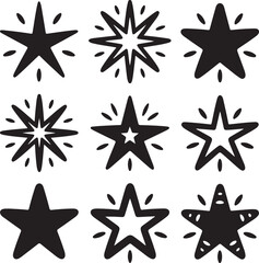 Fototapeta premium Doodle Star Vector Set in Hand Drawn Black Style