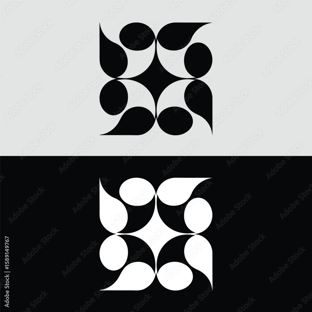 Poster an intricate geometric pattern showcases a harmonious blend of circles and teardrop shapes, forming 