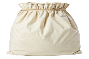 Beige cloth sack with a drawstring isolated with transparent background