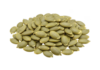 A pile of green pumpkin seeds isolated on transparent background