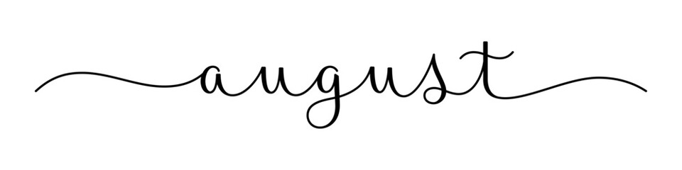 AUGUST black brush calligraphy banner with swashes
