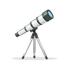 Cartoon telescope illustration for astronomy science and space exploration concept. Tripod instrument for observing sky and stars