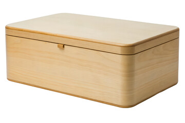 Minimalist light wood storage box with rounded corners and lid isolated with transparent background