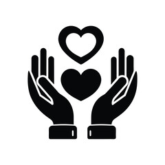 Obraz premium Two hands holding and protecting two hearts isolated on white background
