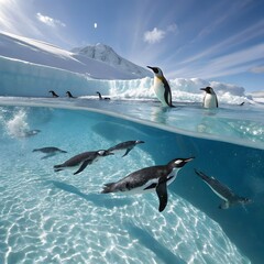 Obraz premium penguin is swimming in the pool