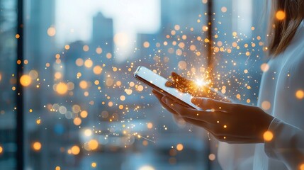 Digital interaction sparks innovation urban setting visual content modern environment close-up view technology engagement